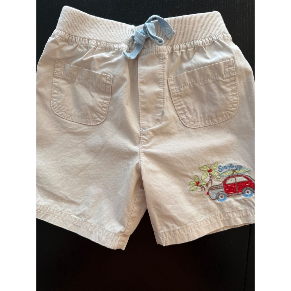 Laura Ashley‎ Baby Surfs Up Shorts Toddler Boys 12m Beige Embroidered Beach Fun